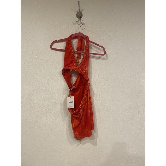 Outcast Logen Mini Dress Tropicana Womens Medium Orange Floral Halter Backless - Picture 2 of 4